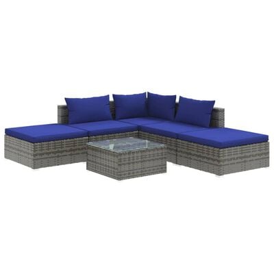 vidaXL 6 Piece Garden Lounge Set with Cushions Poly Rattan Grey