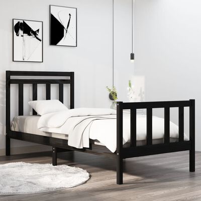 vidaXL Bed Frame without Mattress Black 90x190 cm Single Solid Wood