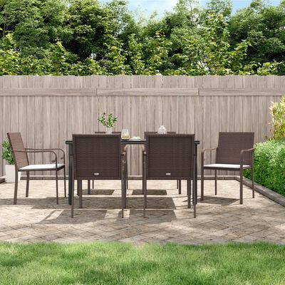 vidaXL 7 Piece Garden Dining Set with Cushions Poly Rattan and Steel