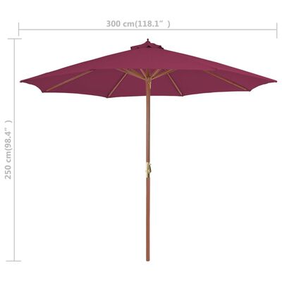 vidaXL Garden Parasol with Wooden Pole 300 cm Bordeaux Red