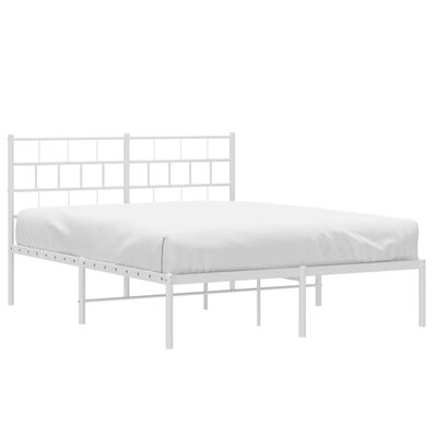 vidaXL Metal Bed Frame without Mattress with Headboard White 135x190 cm Double