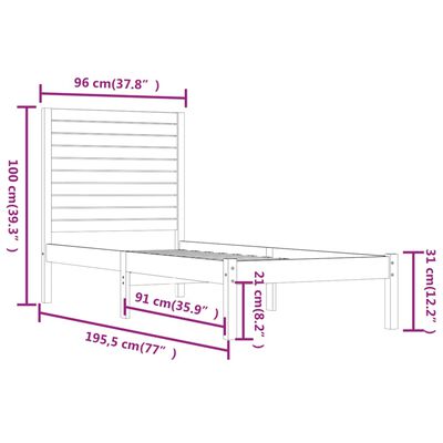 vidaXL Bed Frame without Mattress Black 90x190 cm Single Solid Wood