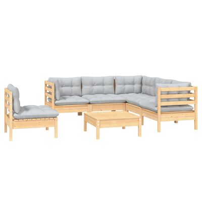 vidaXL 6 Piece Garden Lounge Set with Grey Cushions Pinewood