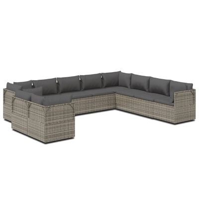 vidaXL 10 Piece Garden Lounge Set with Cushions Grey Poly Rattan