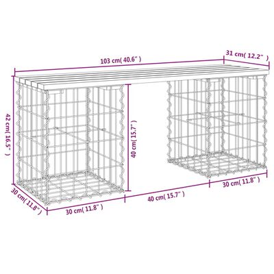 vidaXL Garden Bench Gabion Design 103x31x42 cm Solid Wood Douglas