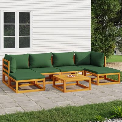 vidaXL 7 Piece Garden Lounge Set with Green Cushions Solid Wood