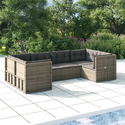 vidaXL 6 Piece Garden Lounge Set with Cushions Grey Poly Rattan