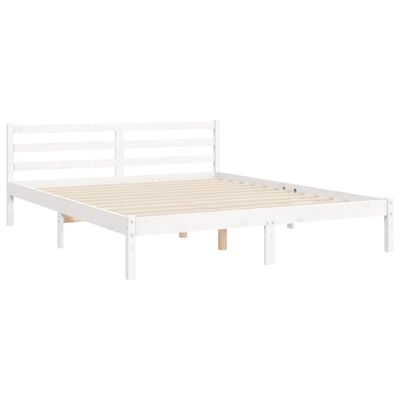 vidaXL Bed Frame with Headboard White King Size Solid Wood