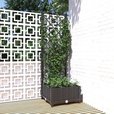 vidaXL Garden Planter with Trellis Black 40x40x121.5 cm PP