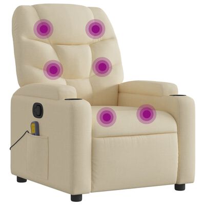 vidaXL Massage Recliner Chair Cream Fabric