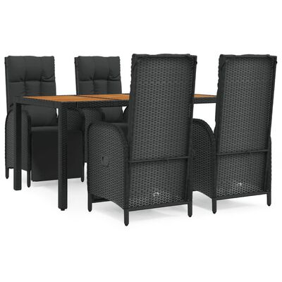 vidaXL 5 Piece Garden Dining Set with Cushions Black Poly Rattan