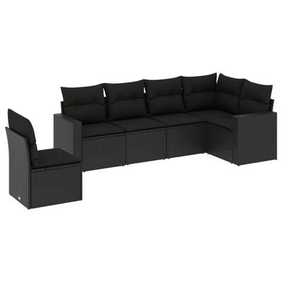 vidaXL 6 Piece Garden Sofa Set with Cushions Black Poly Rattan