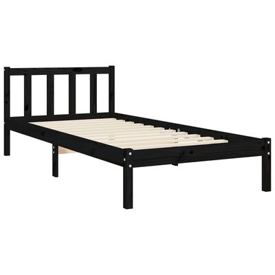 vidaXL Bed Frame without Mattress Black 90x190 cm Single Solid Wood Pine