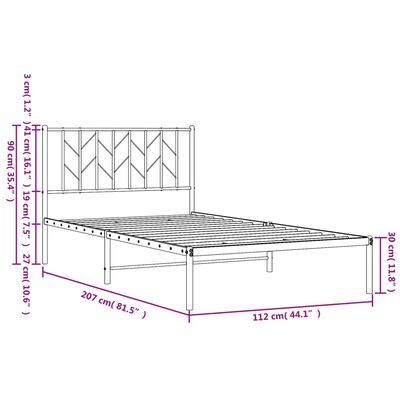 vidaXL Metal Bed Frame without Mattress with Headboard Black 107x203 cm