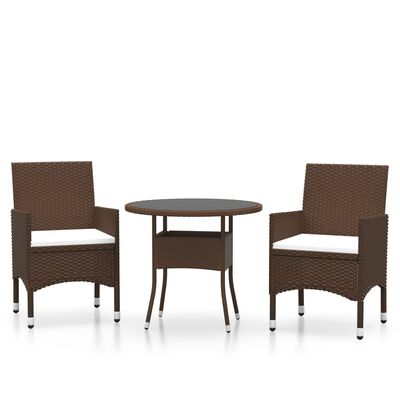 vidaXL 3 Piece Garden Dining Set Poly Rattan Brown