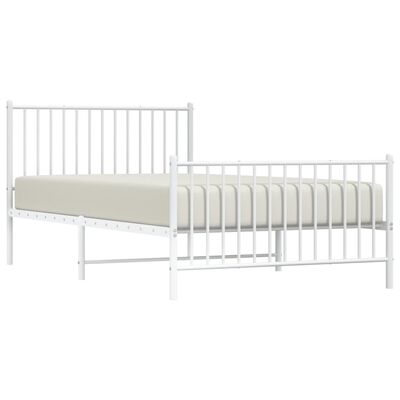 vidaXL Metal Bed Frame with Headboard and Footboard White 107x203 cm