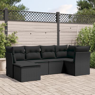 vidaXL 6 Piece Garden Sofa Set with Cushions Black Poly Rattan