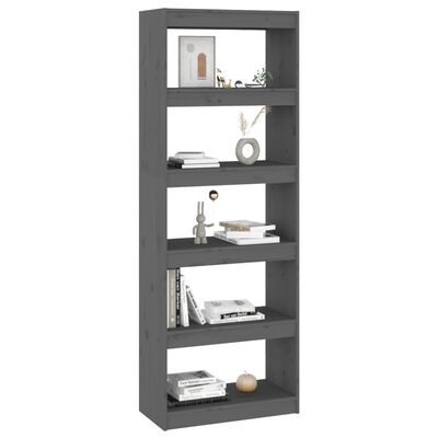 vidaXL Book Cabinet/Room Divider Grey 60x30x167.5 cm Solid Wood Pine