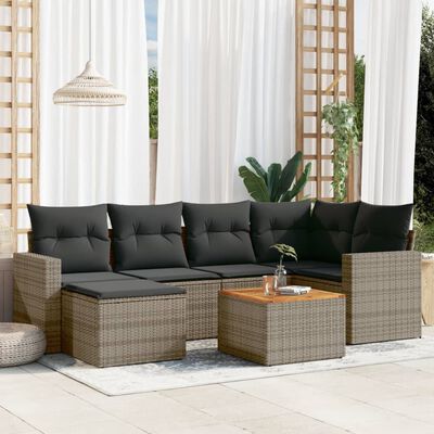 vidaXL 7 Piece Garden Sofa Set with Cushions Grey Poly Rattan