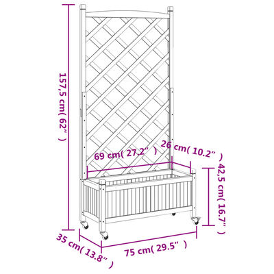 vidaXL Planter with Trellis and Wheels Grey Solid Wood Fir