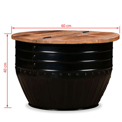 vidaXL Coffee Table Solid Reclaimed Wood Black Barrel Shape