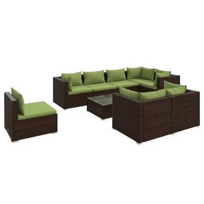 vidaXL 9 Piece Garden Lounge Set with Cushions Poly Rattan Brown