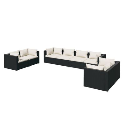 vidaXL 8 Piece Garden Lounge Set with Cushions Poly Rattan Black