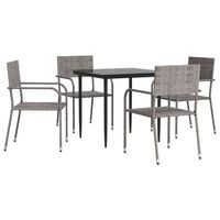 vidaXL 5 Piece Garden Dining Set Grey and Black Poly Rattan and Steel