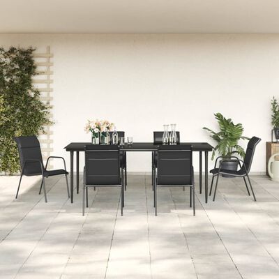 vidaXL 7 Piece Garden Dining Set Black Steel and Textilene