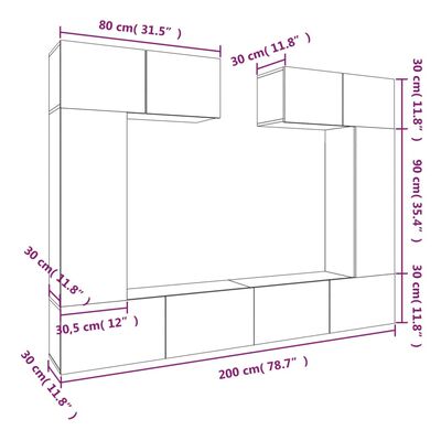 vidaXL 6 Piece TV Cabinet Set High Gloss White Engineered Wood