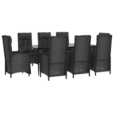 vidaXL 9 Piece Garden Dining Set with Cushions Black Poly Rattan