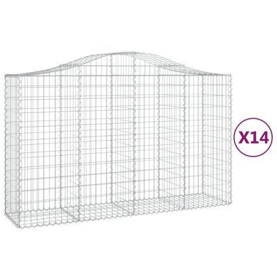 vidaXL Arched Gabion Baskets 14 pcs 200x50x120/140 cm Galvanised Iron