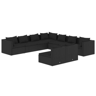 vidaXL 9 Piece Garden Lounge Set with Cushions Black Poly Rattan