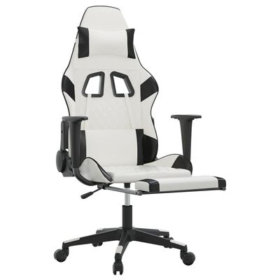 vidaXL Massage Gaming Chair with Footrest White&Black Faux Leather