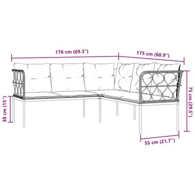 vidaXL Garden Sofa Set with Cushions Black Steel and Textilene