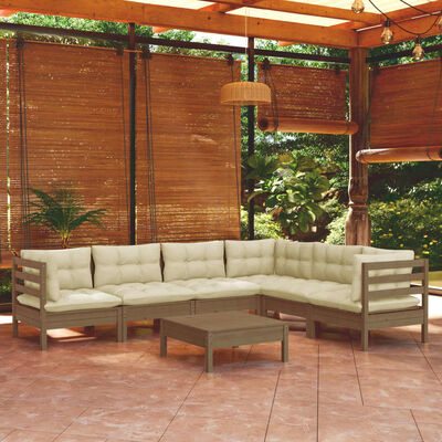 vidaXL 7 Piece Garden Lounge Set with Cushions Honey Brown Pinewood