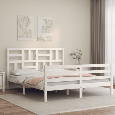 vidaXL Bed Frame without Mattress White King Size Solid Wood