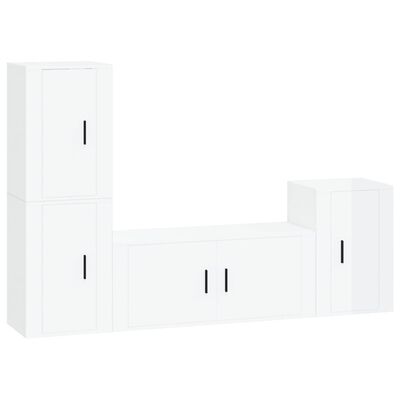 vidaXL 4 Piece TV Cabinet Set High Gloss White Engineered Wood