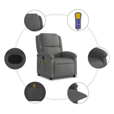 vidaXL Massage Recliner Chair Grey Real Leather