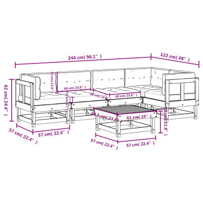 vidaXL 6 Piece Garden Lounge Set with Cushions Solid Wood