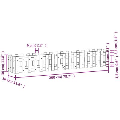 vidaXL Garden Raised Bed with Fence Design White 200x30x30 cm Solid Wood Pine