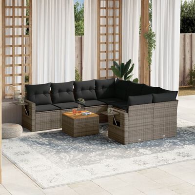 vidaXL 9 Piece Garden Sofa Set with Cushions Grey Poly Rattan