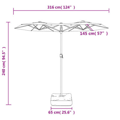 vidaXL Double-Head Garden Parasol with LEDs Azure Blue 316x240 cm