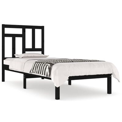 vidaXL Bed Frame without Mattress Black 90x190 cm Single Solid Wood Pine