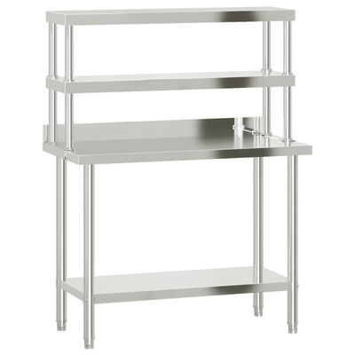 vidaXL Kitchen Work Table with Overshelf 110x55x150 cm Stainless Steel