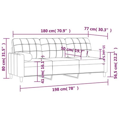 vidaXL 3-Seater Sofa with Throw Pillows Light Grey 180 cm Fabric