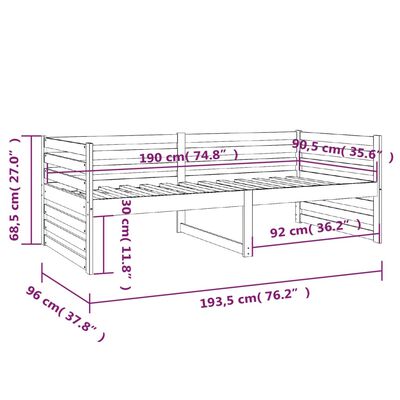 vidaXL Day Bed without Mattress Black 90x190 cm Single Solid Wood Pine