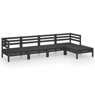 vidaXL 5 Piece Garden Lounge Set Solid Pinewood Black