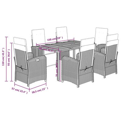 vidaXL 7 Piece Garden Dining Set with Cushions Grey Poly Rattan