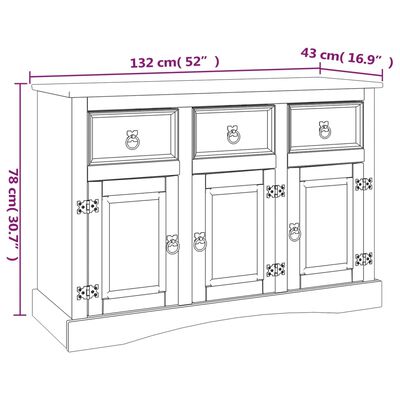 vidaXL Sideboard Solid Mexican Pinewood Corona Range 132x43x78 cm